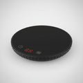 Black round electronic device with digital display on a white background, labeled '110V US'.