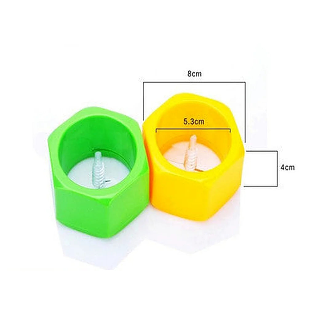 Green and yellow spiral cutters shown with dimension markings of 8 cm width and 4 cm height on white