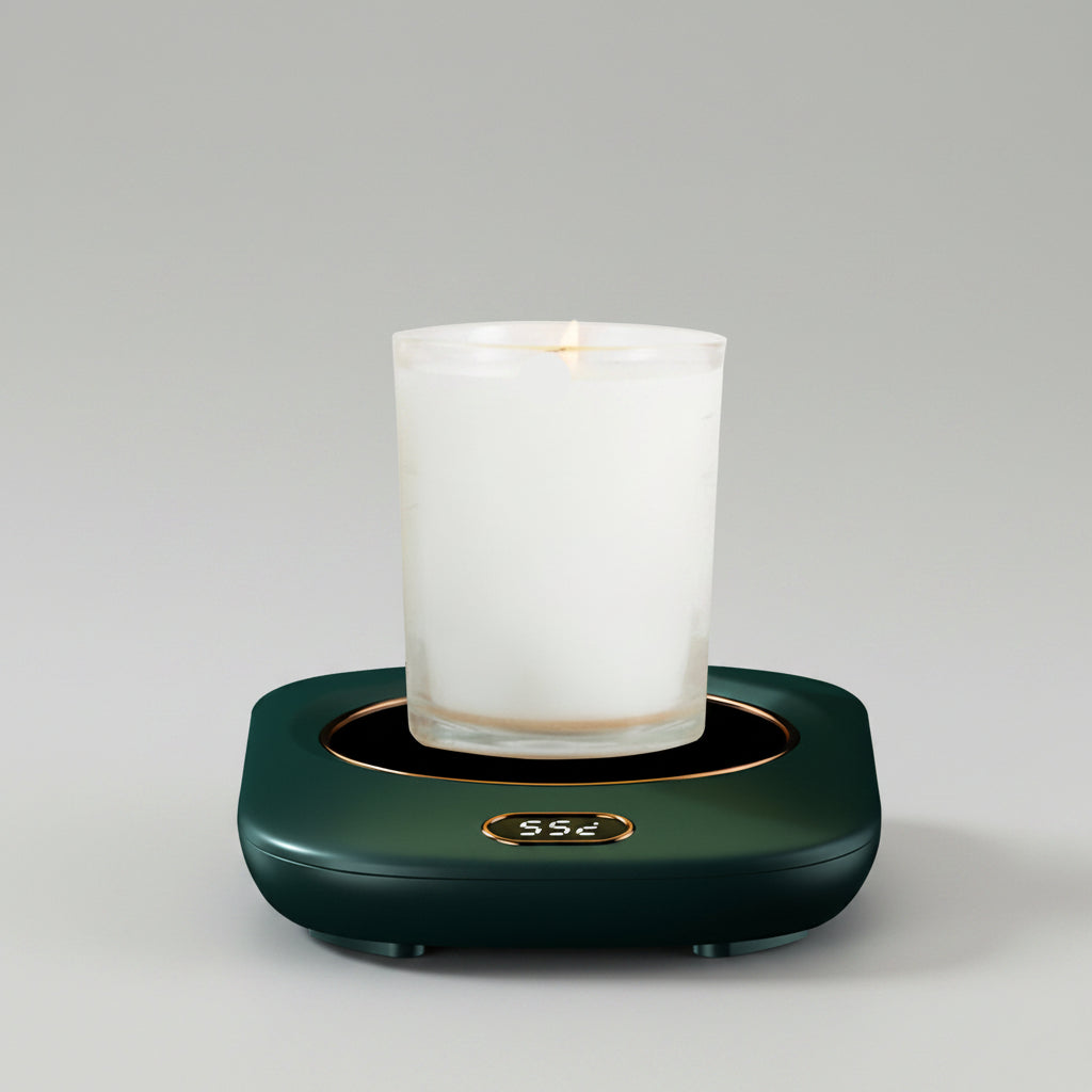 Candle and wax warmer with a candle on a blurred background